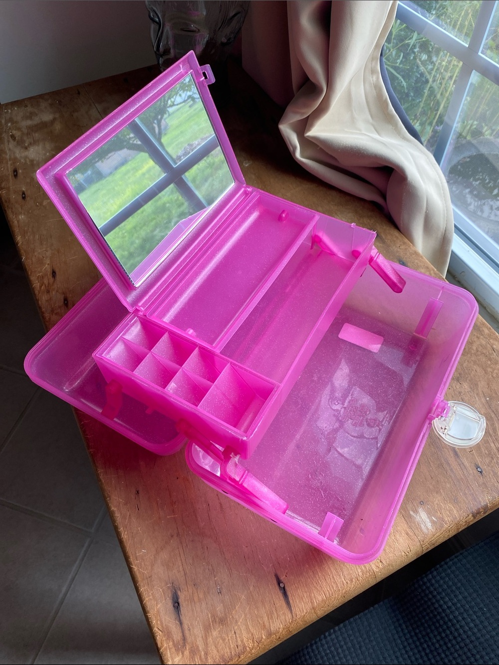Y2K Pink Glitter Translucent Caboodle with Mirror Makeup Caddy Craft Caddy